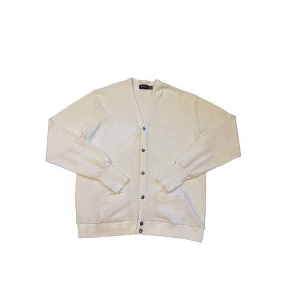 Vtg Par Four Sweater Mens Sz 3XLT White Cardigan Knit Grandpa Grunge Hipster USA - Picture 1 of 8